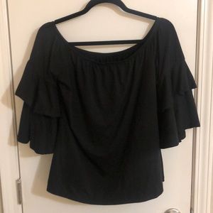 Black off the shoulder top with ruffle sleeves